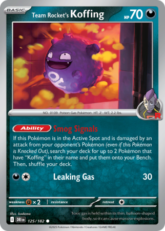 Pokémonkaart Team Rocket's Koffing nummer 125/182 uit de set Destined Rivals (Scarlet & Violet)