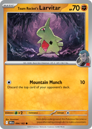 Pokémonkaart Team Rocket's Larvitar nummer 94/182 uit de set Destined Rivals (Scarlet & Violet)