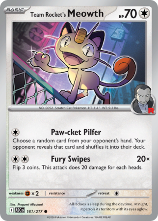 Pokémonkaart Team Rocket's Meowth nummer 161/217 uit de set Ascended Heroes (Mega Evolution)