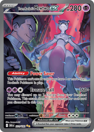 Pokémonkaart Team Rocket's Mewtwo ex nummer 231/182 uit de set Destined Rivals (Scarlet & Violet)