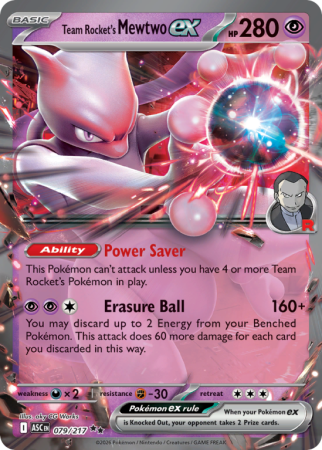Pokémonkaart Team Rocket's Mewtwo ex nummer 79/217 uit de set Ascended Heroes (Mega Evolution)