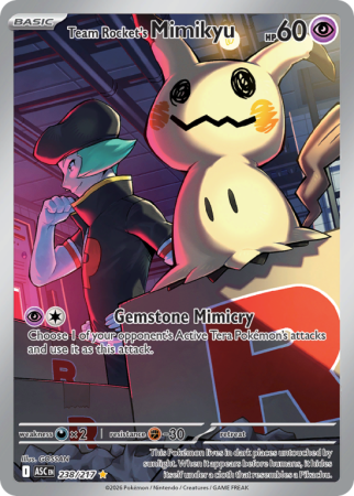 Pokémonkaart Team Rocket's Mimikyu nummer 238/217 uit de set Ascended Heroes (Mega Evolution)