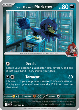 Pokémonkaart Team Rocket's Murkrow nummer 126/217