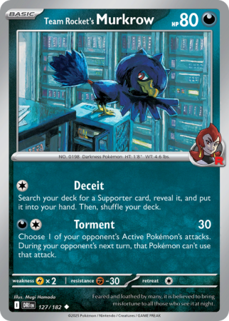 Pokémonkaart Team Rocket's Murkrow nummer 127/182 uit de set Destined Rivals (Scarlet & Violet)