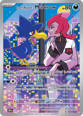 Pokémonkaart Team Rocket's Murkrow nummer 200/182 uit de set Destined Rivals (Scarlet & Violet)