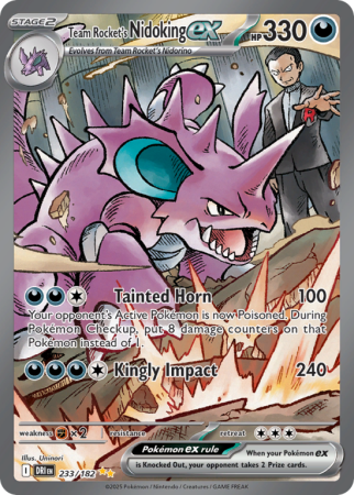 Pokémonkaart Team Rocket's Nidoking ex nummer 233/182 uit de set Destined Rivals (Scarlet & Violet)
