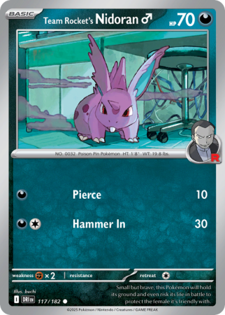 Pokémonkaart Team Rocket's Nidoran♂ nummer 117/182 uit de set Destined Rivals (Scarlet & Violet)