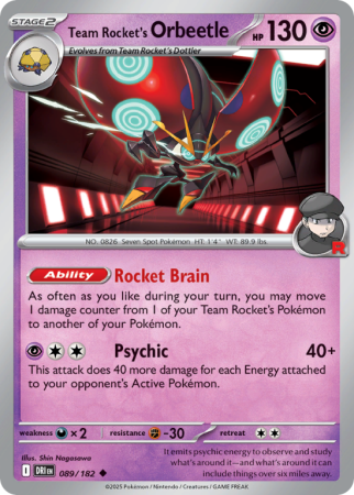 Pokémonkaart Team Rocket's Orbeetle nummer 89/182 uit de set Destined Rivals (Scarlet & Violet)