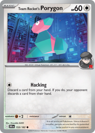 Pokémonkaart Team Rocket's Porygon nummer 153/182 uit de set Destined Rivals (Scarlet & Violet)