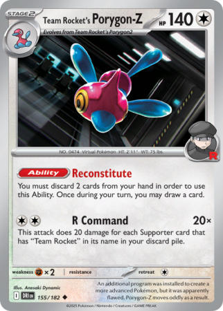 Pokémonkaart Team Rocket's Porygon-Z nummer 155/182 uit de set Destined Rivals (Scarlet & Violet)