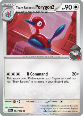 Pokémonkaart Team Rocket's Porygon2 nummer 154/182 uit de set Destined Rivals (Scarlet & Violet)