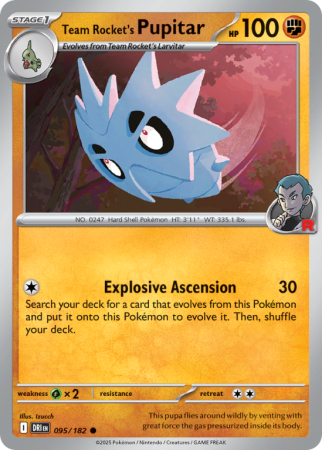 Pokémonkaart Team Rocket's Pupitar nummer 95/182 uit de set Destined Rivals (Scarlet & Violet)