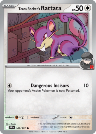Pokémonkaart Team Rocket's Rattata nummer 147/182 uit de set Destined Rivals (Scarlet & Violet)