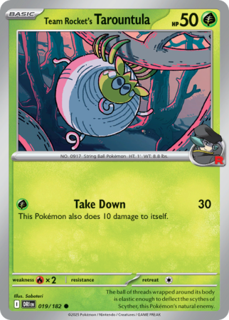 Pokémonkaart Team Rocket's Tarountula nummer 19/182 uit de set Destined Rivals (Scarlet & Violet)