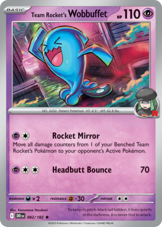 Pokémonkaart Team Rocket's Wobbuffet nummer 82/182 uit de set Destined Rivals (Scarlet & Violet)