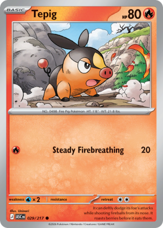 Pokémonkaart Tepig nummer 29/217 uit de set Ascended Heroes (Mega Evolution)
