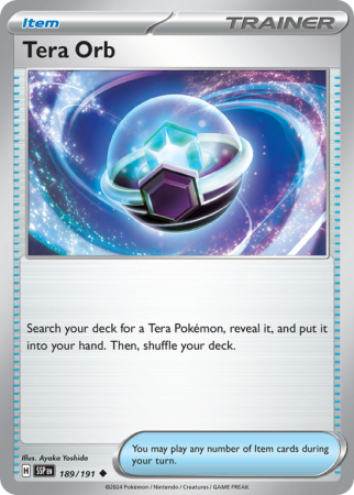 Pokémonkaart Tera Orb nummer 189/191 uit de set Surging Sparks (Scarlet & Violet)
