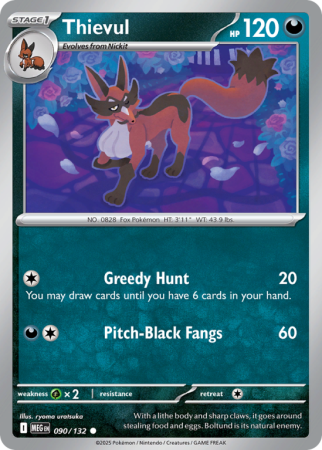 Pokémonkaart Thievul nummer 90/132 uit de set Mega Evolution