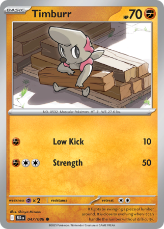 Pokémonkaart Timburr nummer 47/86 uit de set Black Bolt (Scarlet & Violet)
