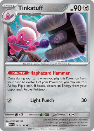 Pokémonkaart Tinkatuff nummer 97/132 uit de set Mega Evolution