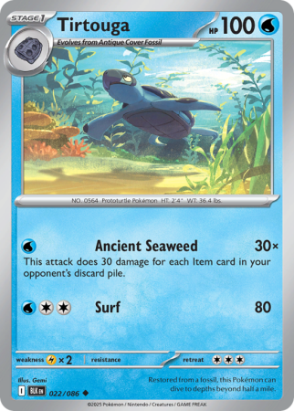 Pokémonkaart Tirtouga nummer 22/86 uit de set Black Bolt (Scarlet & Violet)