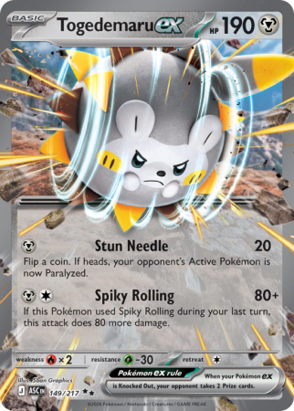 Pokémonkaart Togedemaru ex nummer 149/217