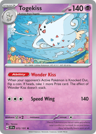 Pokémonkaart Togekiss nummer 72/191 uit de set Surging Sparks (Scarlet & Violet)