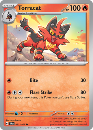 Pokémonkaart Torracat nummer 33/162 uit de set Temporal Forces (Scarlet & Violet)