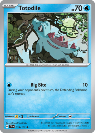 Pokémonkaart Totodile nummer 39/162 uit de set Temporal Forces (Scarlet & Violet)