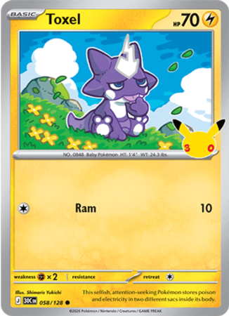 Pokémonkaart Toxel nummer 058/128 uit de set 30th Celebration (Mega Evolution)