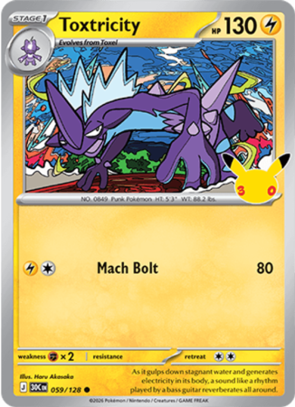 Pokémonkaart Toxtricity nummer 059/128 uit de set 30th Celebration (Mega Evolution)