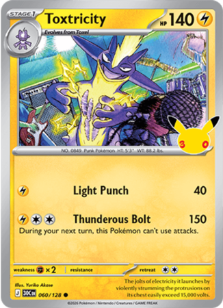 Pokémonkaart Toxtricity nummer 060/128 uit de set 30th Celebration (Mega Evolution)
