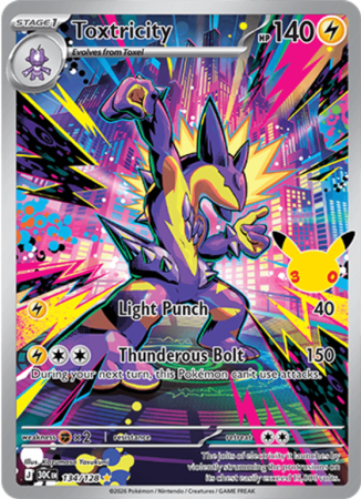 Pokémonkaart Toxtricity nummer 134/128 uit de set 30th Celebration (Mega Evolution)