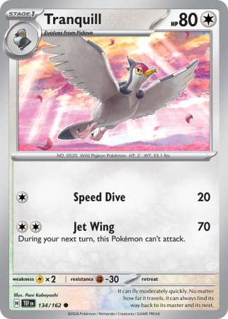 Pokémonkaart Tranquill nummer 134/162 uit de set Temporal Forces (Scarlet & Violet)
