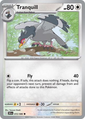 Pokémonkaart Tranquill nummer 72/86 uit de set Black Bolt (Scarlet & Violet)