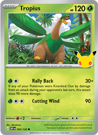 Pokémonkaart Tropius nummer 005/128 uit de set 30th Celebration (Mega Evolution)
