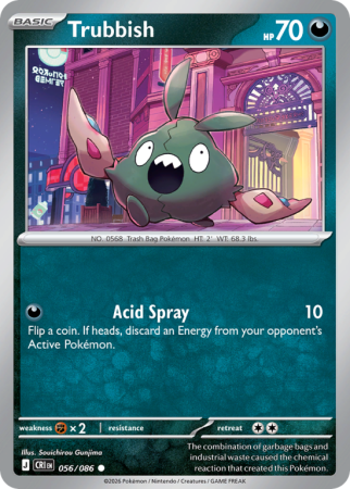Pokémonkaart Trubbish nummer 56/86 uit de set Chaos Rising (Mega Evolution)