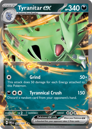 Pokémonkaart Tyranitar ex nummer 64/131 uit de set Prismatic Evolutions (Scarlet & Violet)
