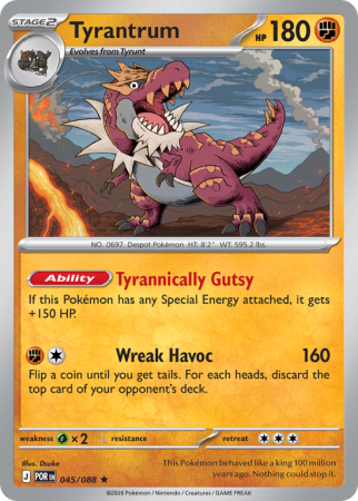 Pokémonkaart Tyrantrum nummer 45/88 uit de set Perfect Order (Mega Evolution)