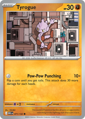 Pokémonkaart Tyrogue nummer 71/132 uit de set Mega Evolution