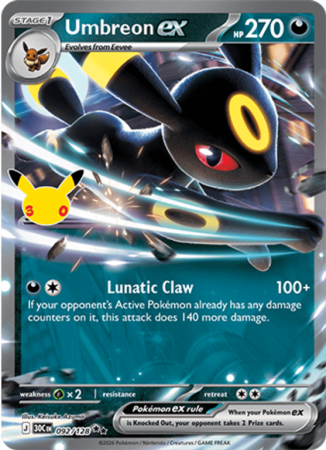 Pokémonkaart Umbreon ex nummer 092/128 uit de set 30th Celebration (Mega Evolution)