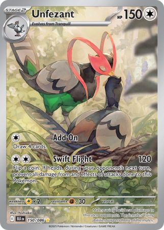 Pokémonkaart Unfezant nummer 150/86 uit de set Black Bolt (Scarlet & Violet)