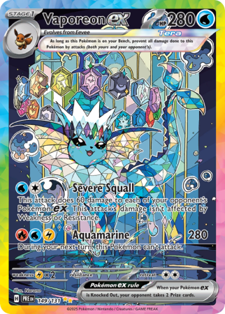 Pokémonkaart Vaporeon ex nummer 149/131 uit de set Prismatic Evolutions (Scarlet & Violet)