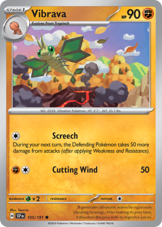 Pokémonkaart Vibrava nummer 105/191 uit de set Surging Sparks (Scarlet & Violet)