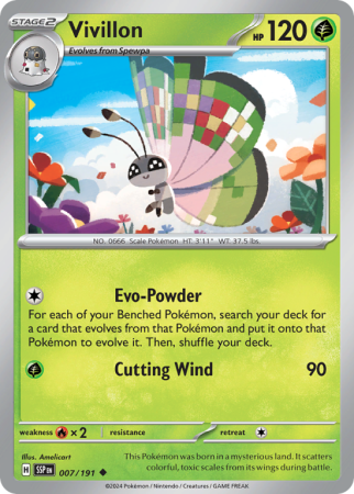 Pokémonkaart Vivillon nummer 7/191 uit de set Surging Sparks (Scarlet & Violet)