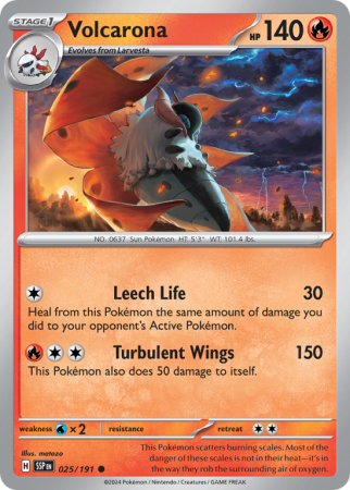 Pokémonkaart Volcarona nummer 25/191 uit de set Surging Sparks (Scarlet & Violet)