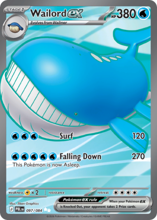 Pokémonkaart Wailord ex nummer 97/84 uit de set Pitch Black (Mega Evolution)