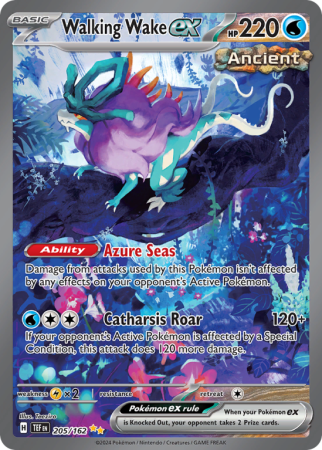 Pokémonkaart Walking Wake ex nummer 205/162 uit de set Temporal Forces (Scarlet & Violet)