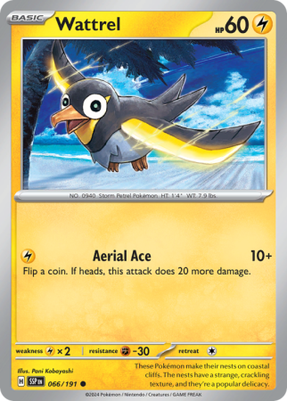 Pokémonkaart Wattrel nummer 66/191 uit de set Surging Sparks (Scarlet & Violet)