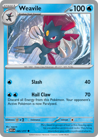 Pokémonkaart Weavile nummer 45/217 uit de set Ascended Heroes (Mega Evolution)